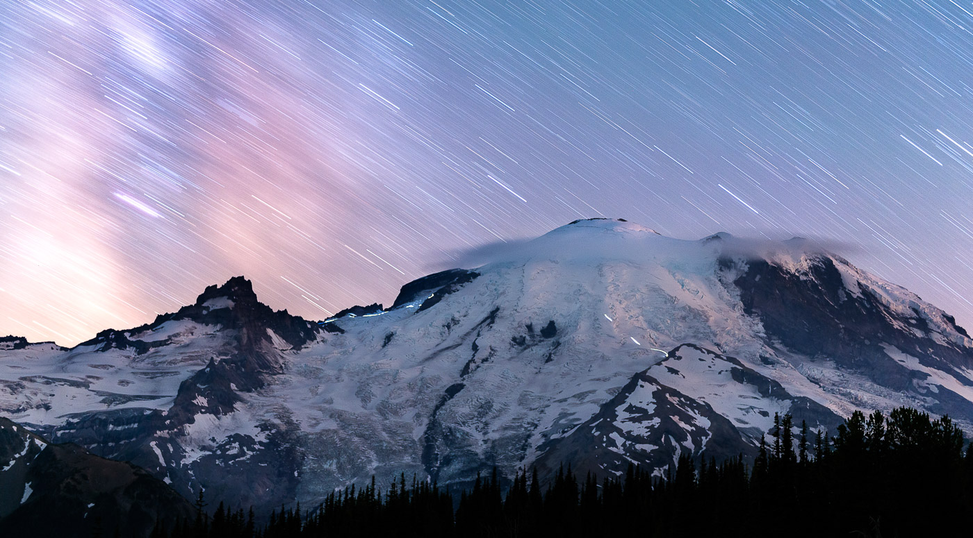 Mount Rainier, Milky Way and Star Trails, Washington Mount Rainier, Milky Way and Star Trails, Washington